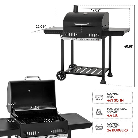 24-Inch Black Movable Charcoal Grill