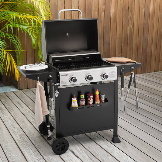 3-Burner Black BBQ Gas Grill