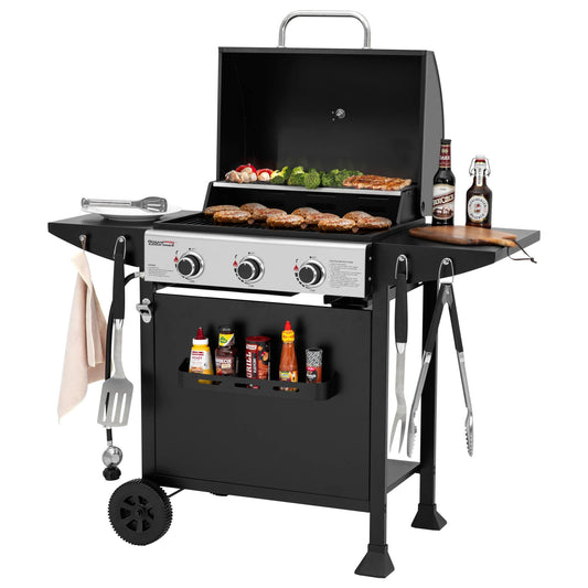 3-Burner Black BBQ Gas Grill