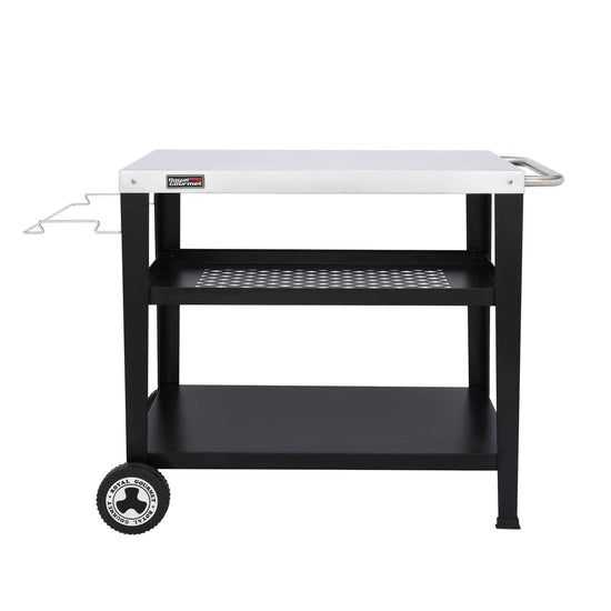 RMP Universal Steel Grill Cart for Round Ceramic Grill, Fits a Large Big  Green Egg Grill, Stainless Steel Finish, With Rotating and Locking Wheels