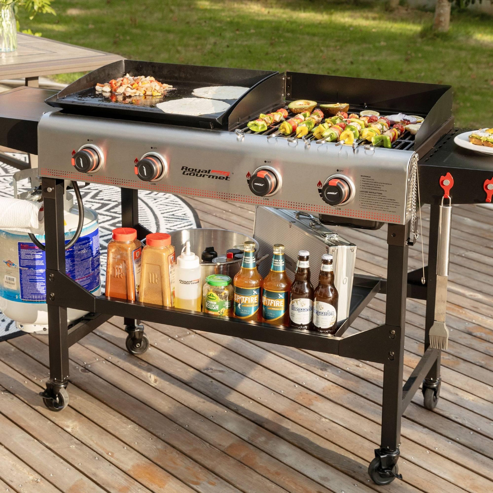 3-Burner Gas Grill and Griddle Combo Small Flat Top Grill Outdoor Propane  BBQ