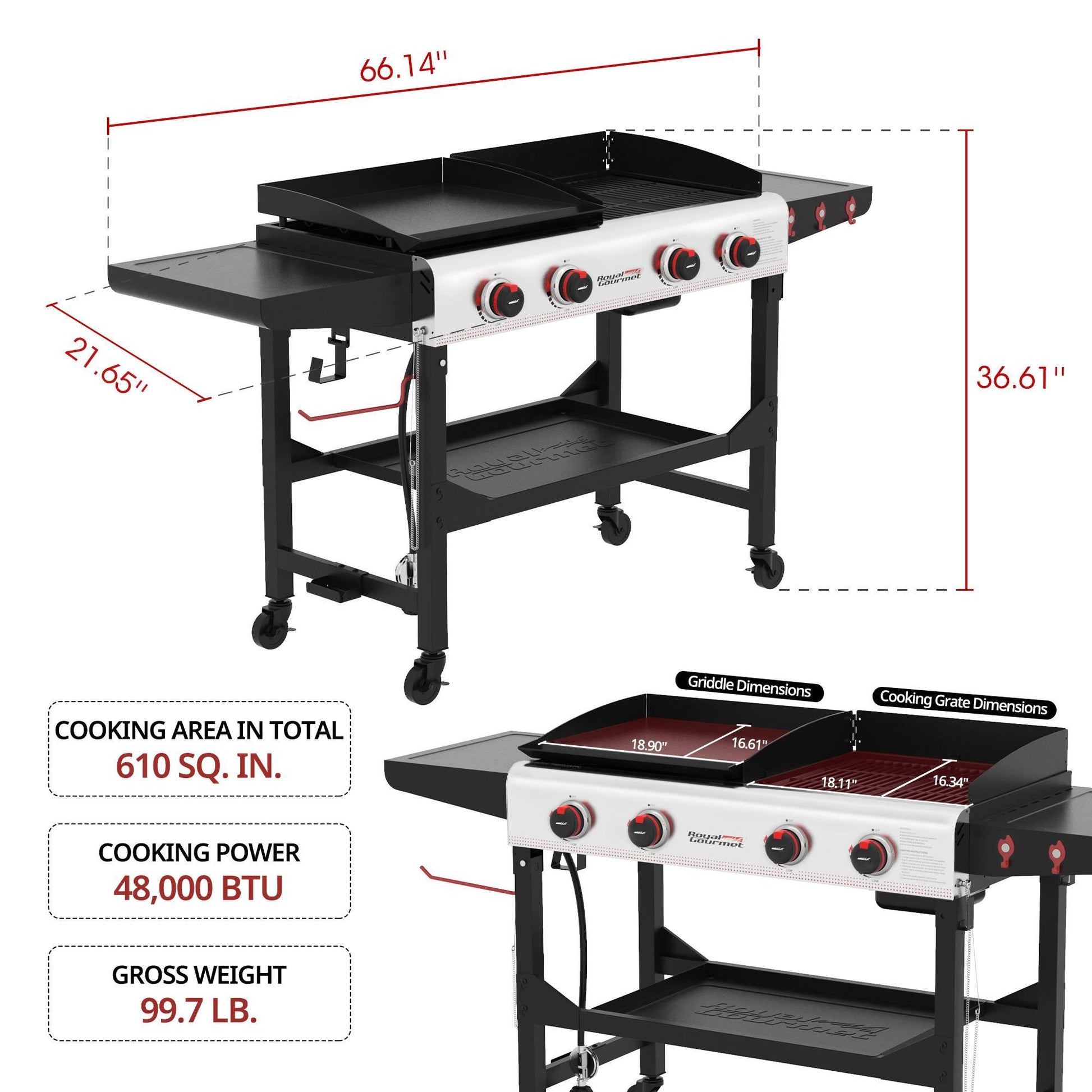 3-Burner Gas Grill and Griddle Combo Small Flat Top Grill Outdoor Propane  BBQ