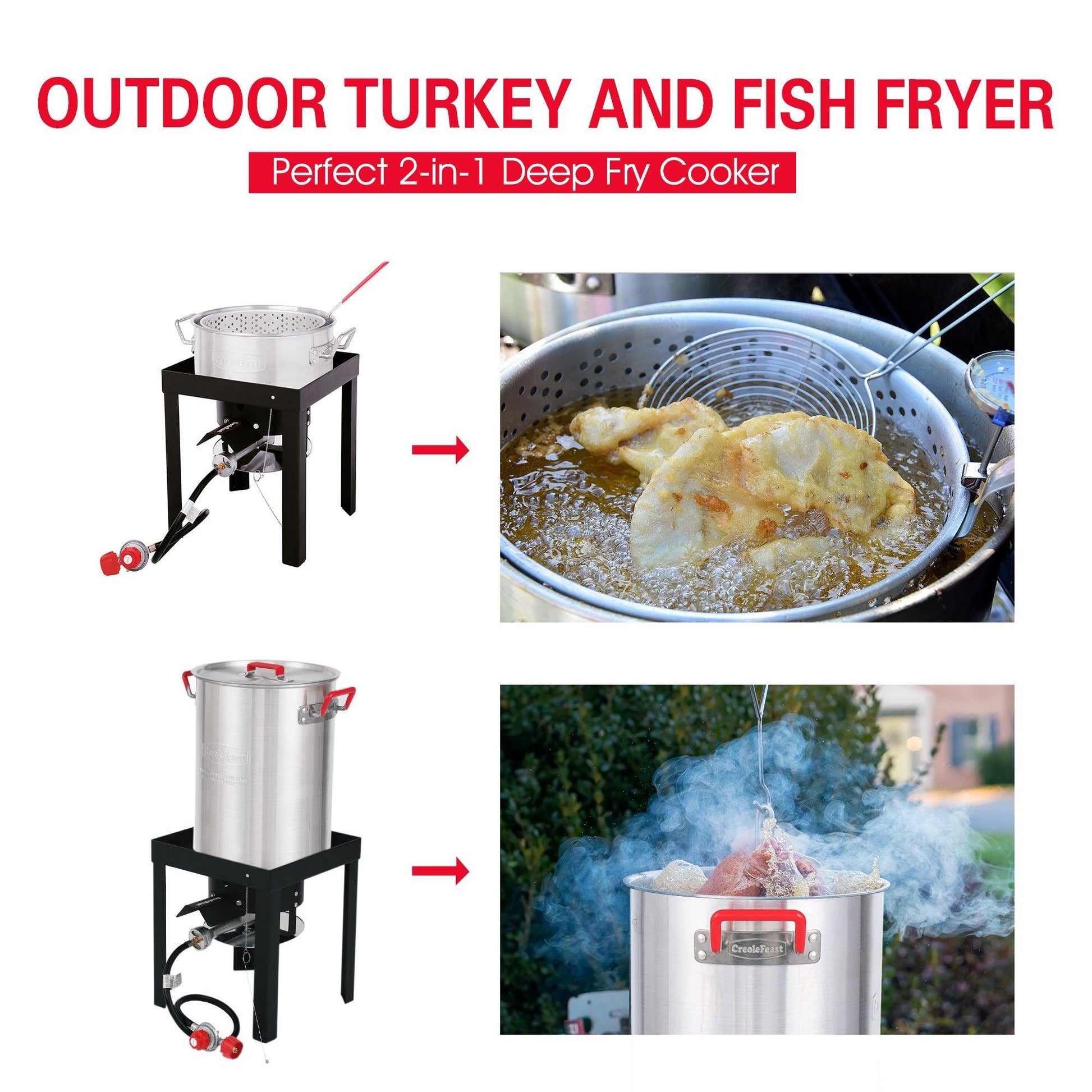 Turkey Fryer Kit, 30QT Aluminum Turkey Deep Fryer & 10QT Fish