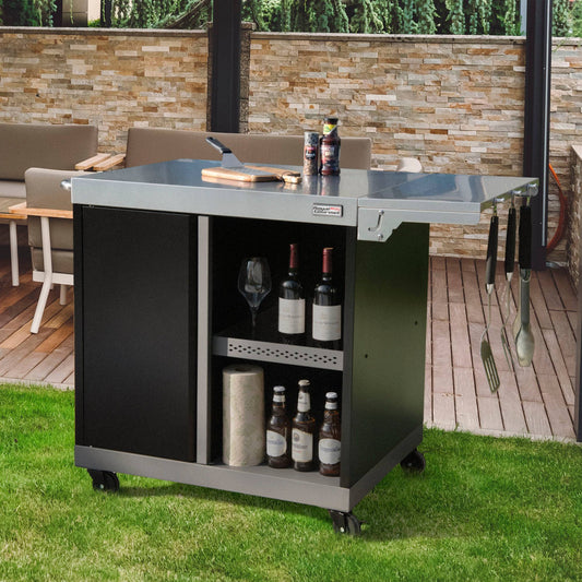 Black Movable Grill Prep Table